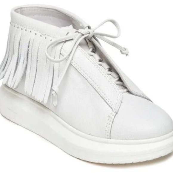 Hollie Watman women white leather fringe platform moccasin sneakers Size9.5 - Picture 5 of 12